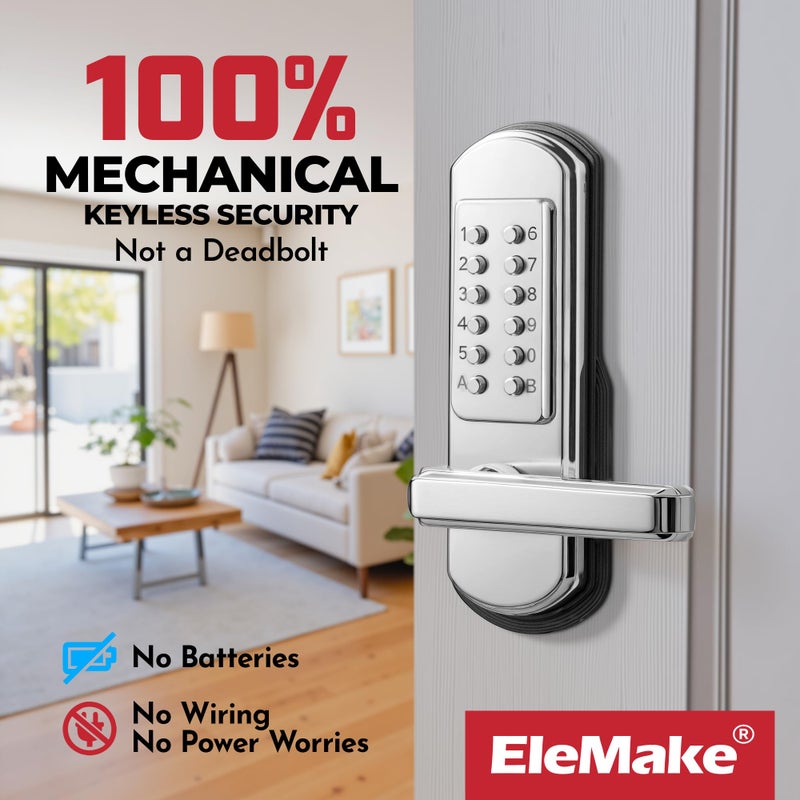 Elemake Keypad Door Lock, Keyless Entry Door Lock Mechanical Lock with Keypad, Combination Code Locks with Handle, Right Handed Door Lever, Stainless Steel 304 - NOT a Deadbolt - Image 2